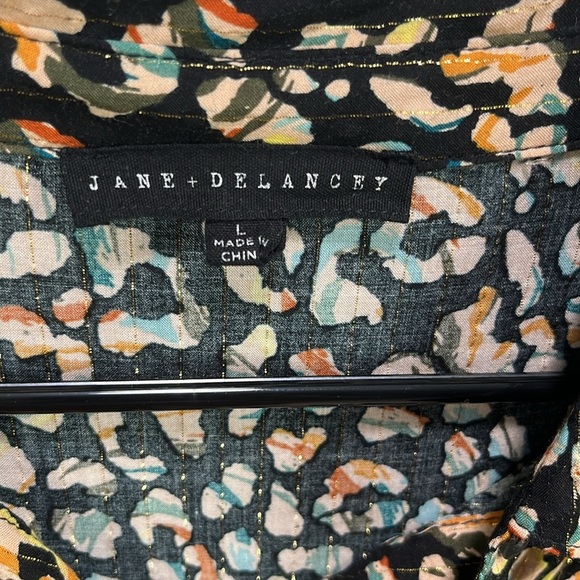 Jane Delancey Women's Multi Color Patterned Top striped Button Down Career Sz L - Picture 3 of 13